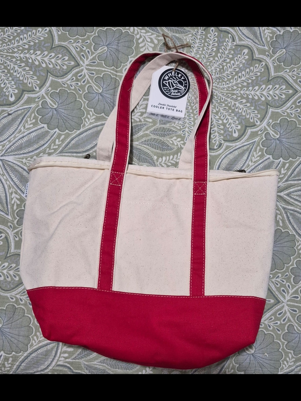 Whelky Cooler Canvas Tote Bag in Natural and Red
